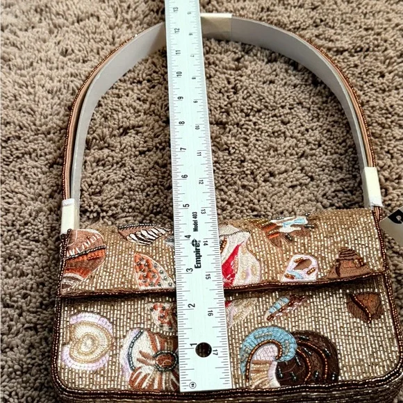 NWT new Anthropologie Fiona beaded sea shell seashell Tan Shoulder Bag purse - Picture 16 of 17